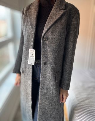 Abrigo largo lana 100% Zara gris