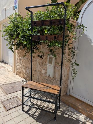 Mueble recibidor perchero asiento madera metal