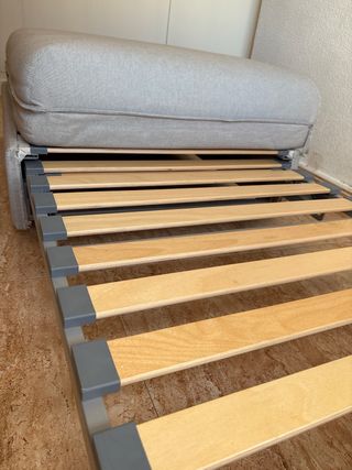 Cama Puff gris con Somier Madera