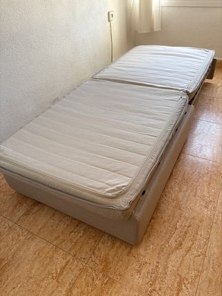 Cama Puff gris con Somier Madera