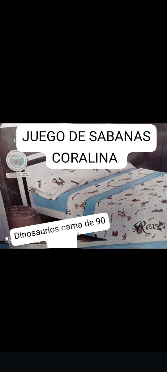 Juego de Sábanas Coralina Dinosaurios Cama 90