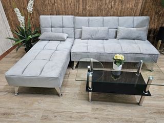 Sofá Cama Chaiselongue Gris y Negro