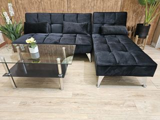 Sofá Cama Chaiselongue Gris y Negro