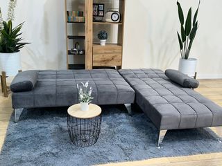Sofá Cama Gris Tela y Metal