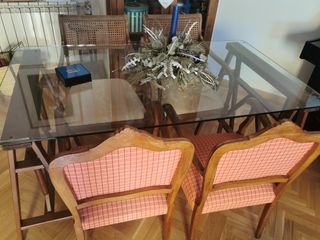 Mesa cristal y madera