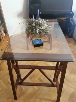 Mesa cristal y madera