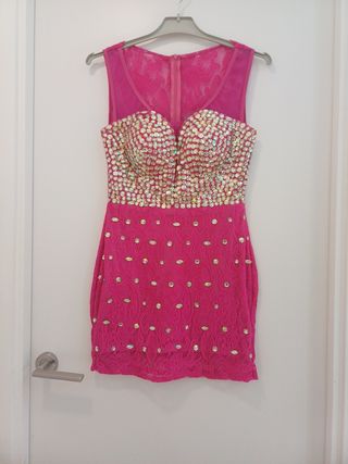 Vestido corto fiesta lentejuelas rosa