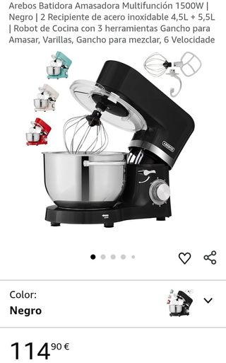 Robot de cocina Arebos 1500W Negro Amasadora 