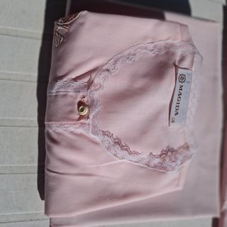 Camisón mujer manga corta rosa con encaje bordado,