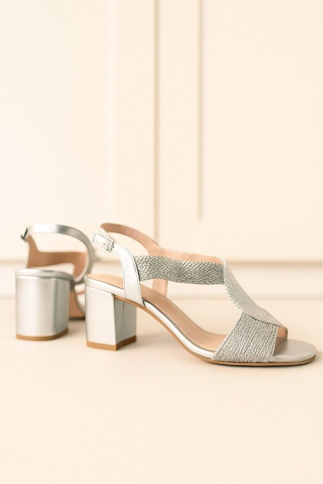 Sandalias Tacón Piel Plateadas