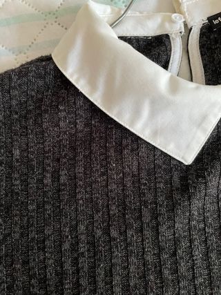 Vestido punto gris cuello blanco Talla M