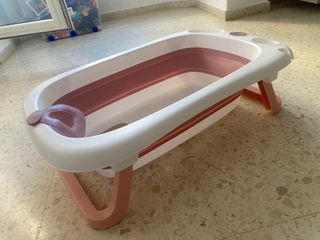 Bañera bebé plegable rosa y blanca