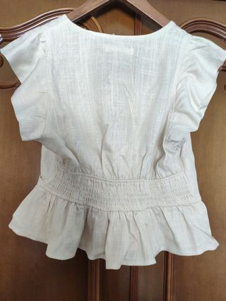 Blusa Terranova Beige Talla XS Volantes Lino