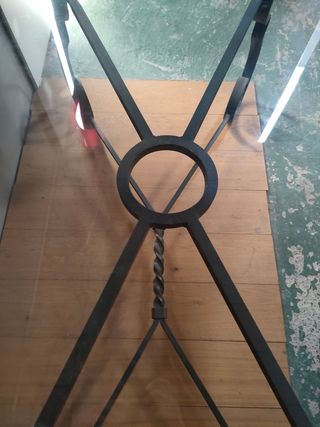 Mesa Hierro Forjado Macizo Cristal Madera