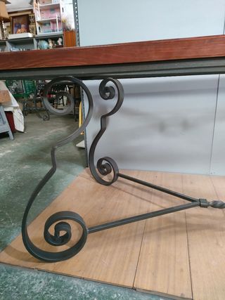 Mesa Hierro Forjado Macizo Cristal Madera