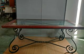 Mesa Hierro Forjado Macizo Cristal Madera