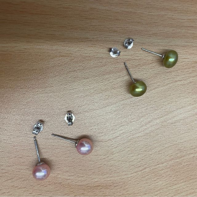 Pendientes perla rosa y verde