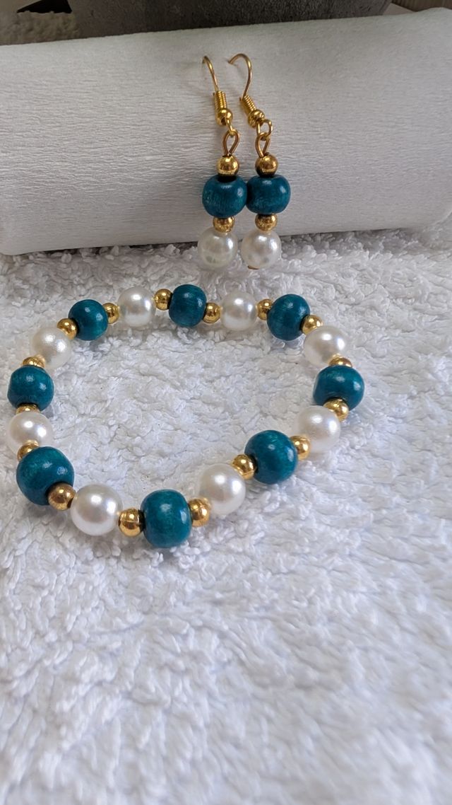 Conjunto Pulsera y Pendientes Turquesa y Perla