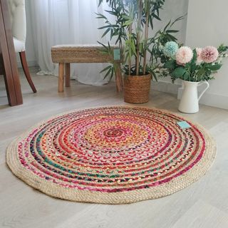 Alfombra Redonda Yute Natural Multicolor 