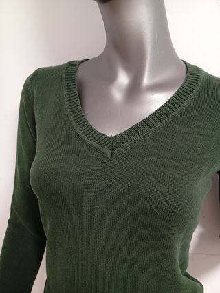 Jersey verde punto cuello pico Talla XS