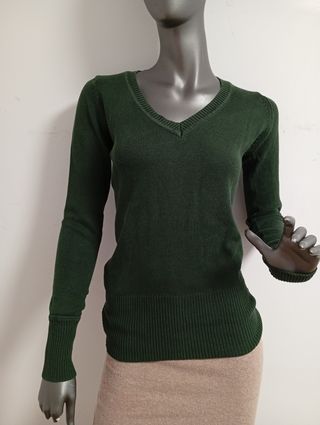 Jersey verde punto cuello pico Talla XS