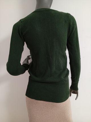 Jersey verde punto cuello pico Talla XS