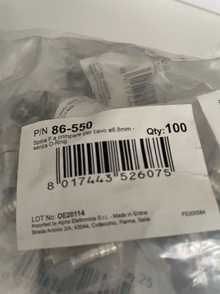 100 Connettori Spina F a crimpare per cavo 6.8mm