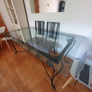 Mesa comedor hierro forjado y cristal