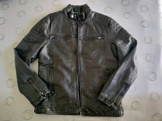 Cazadora imitación piel gris hombre