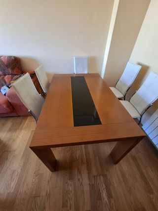 Mesa de salón extensible madera y cristal
