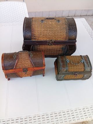 Set 3 Bauletti Vintage Cofanetti Decorativi