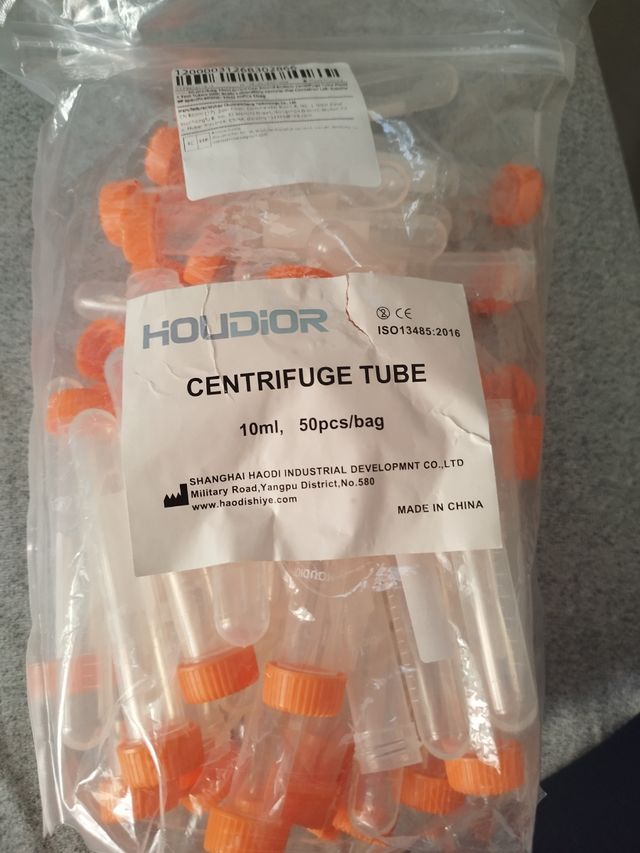 Tubos de centrífuga con tapón naranja, 3 bolsas.