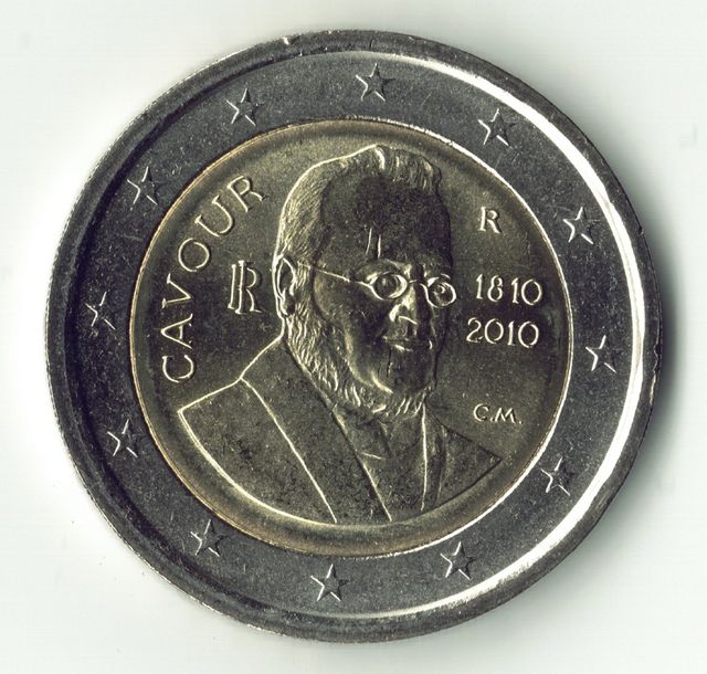 Moeda de 2 euros Itália 2010, UNC, Conde de Cavour