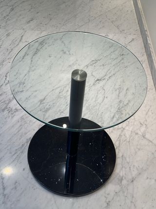 Mesita auxiliar redonda cristal y mármol