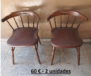 2 Butacas Madera y Piel Marrón