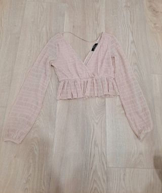 Top Bershka rosa manga larga