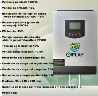 Kit Fotovoltaico con Inversor 1000W y 2 Litio