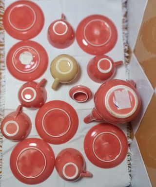 Juego de café vintage salmón y mostaza