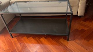 Mesa de centro cristal y metal negra