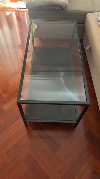 Mesa de centro cristal y metal negra