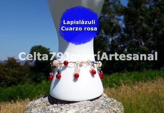Pulsera artesanal lapislázuli y cuarzo rosa
