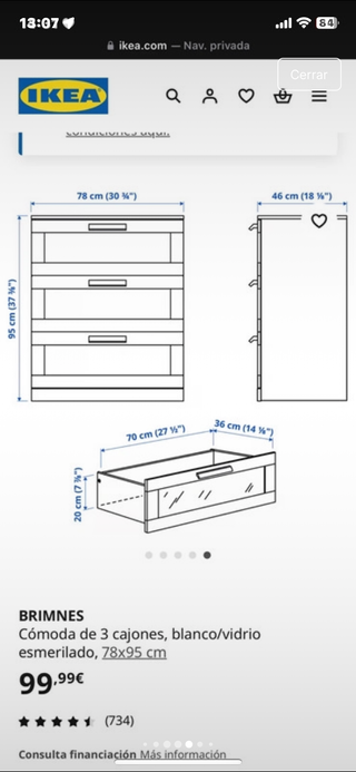 comoda cajones ikea blanca modelo BRIMNES