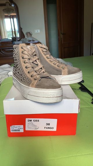 Sneakers donna WOZ 36 beige fango grigio oro