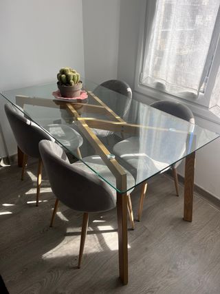 Mesa de comedor cristal y madera