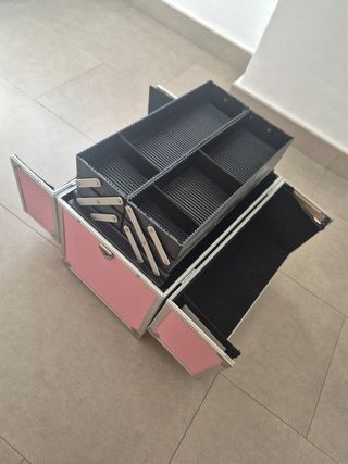 Maletín de belleza rosa y plateado