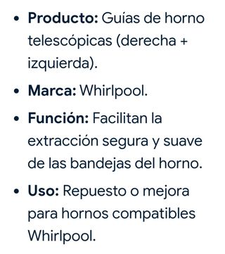 Guías carril telescópicas para horno de metal.
