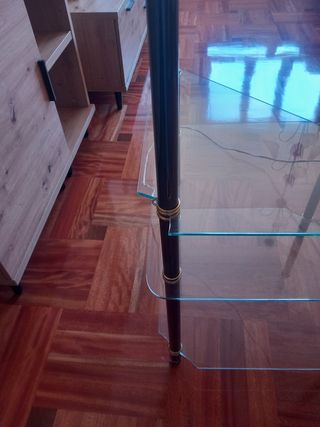 Mesa auxiliar cristal con lámpara
