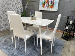Mesa Comedor Blanca 120cm + 4 Sillas