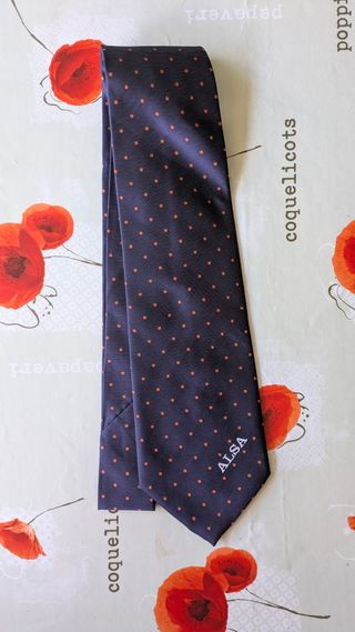 Corbata ALSA azul con puntos naranjas