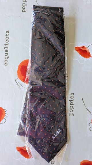 Corbata ALSA azul con puntos naranjas